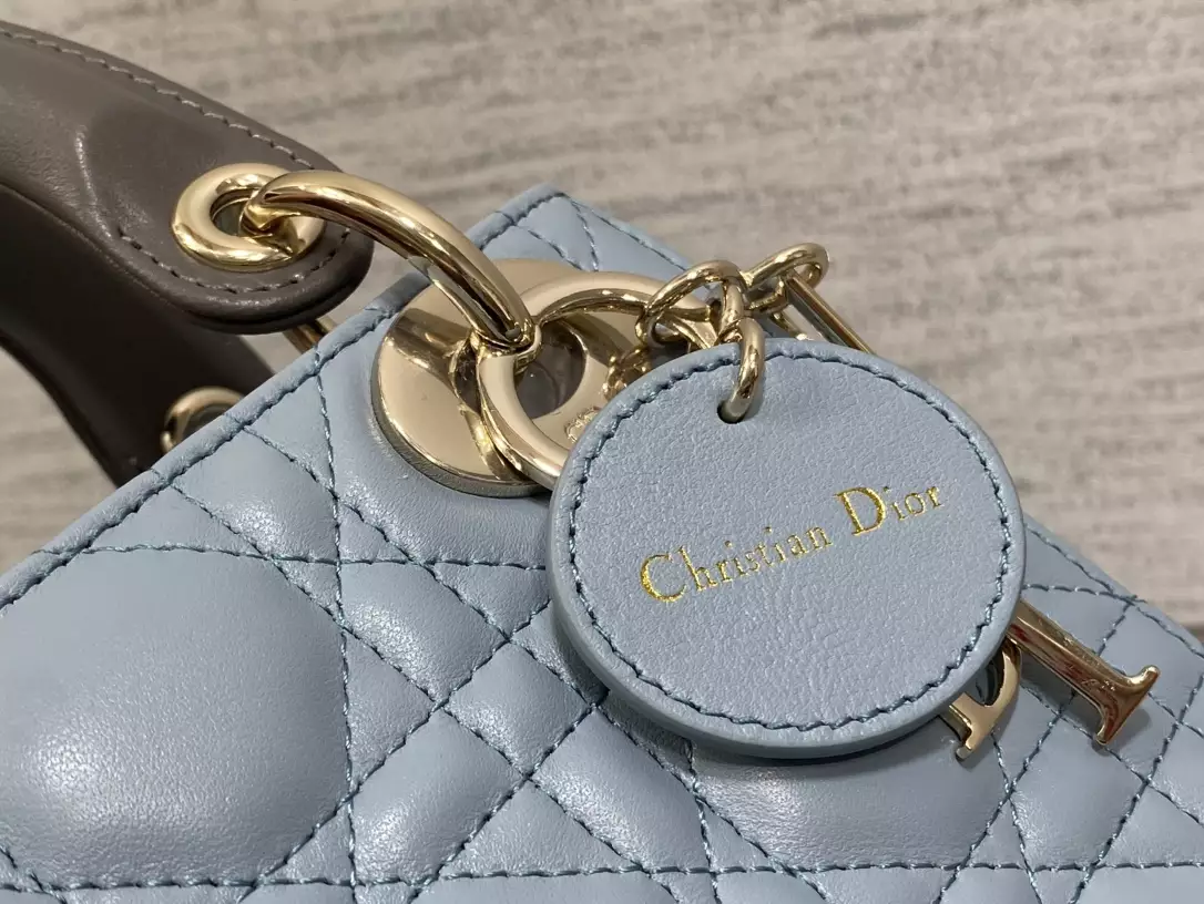 Mini Lady Dior Bag Two-Tone Sky Blue and Steel Gray Cannage Lambskin