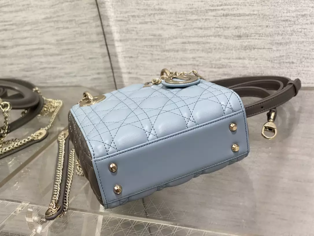 Mini Lady Dior Bag Two-Tone Sky Blue and Steel Gray Cannage Lambskin