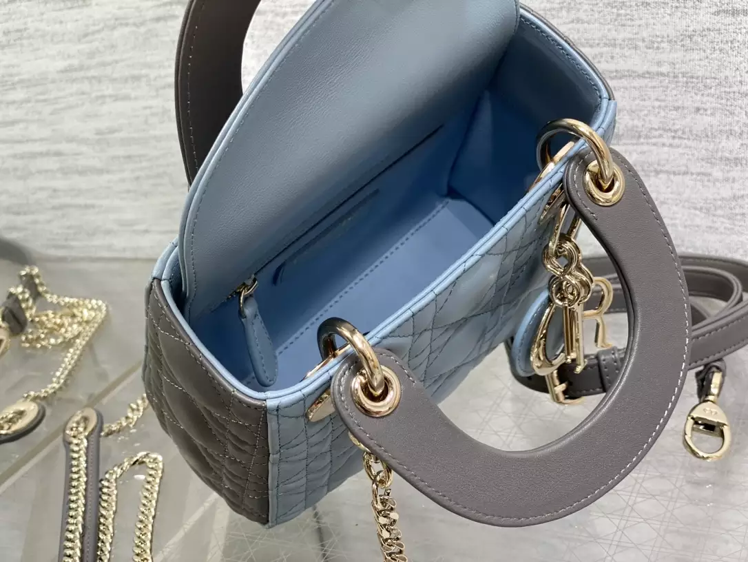 Mini Lady Dior Bag Two-Tone Sky Blue and Steel Gray Cannage Lambskin