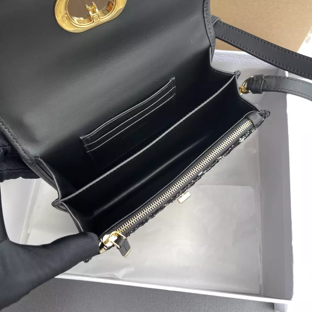 Miss Caro Mini Bag Black Cannage Tweed Embroidery