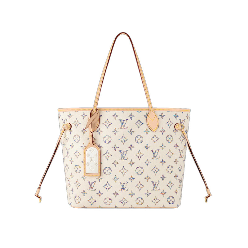 Neverfull MM Multicolor Beige Monogram Jacquard Fabric Tote Bag