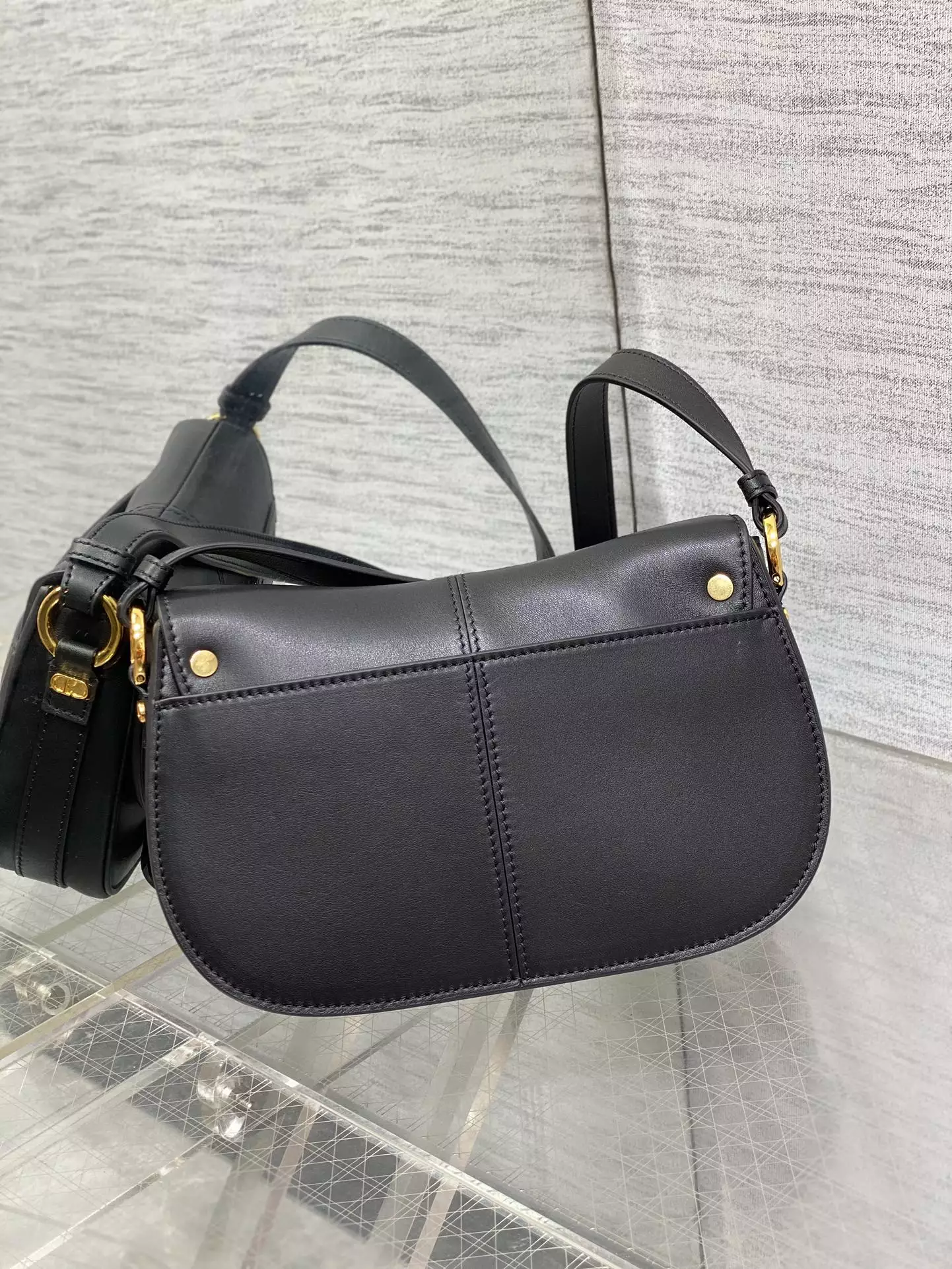 Small CD Besace Bag Black Calfskin