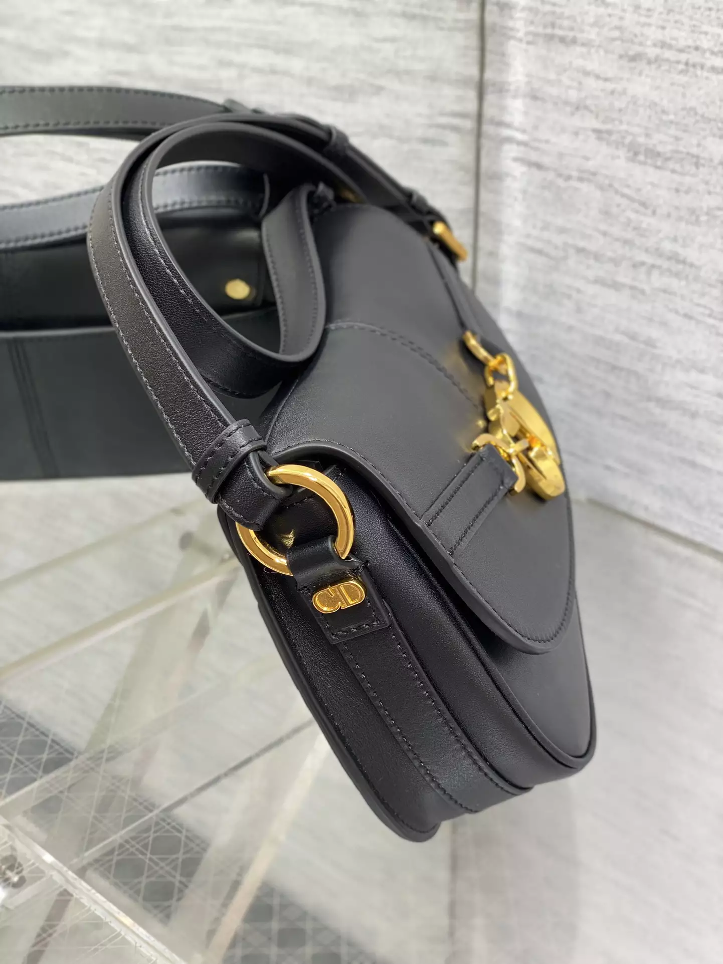 Small CD Besace Bag Black Calfskin