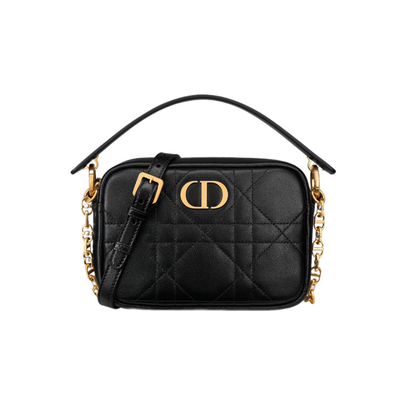 Small Dior Caro Top Handle Camera Bag Black  Macrocannage Calfskin