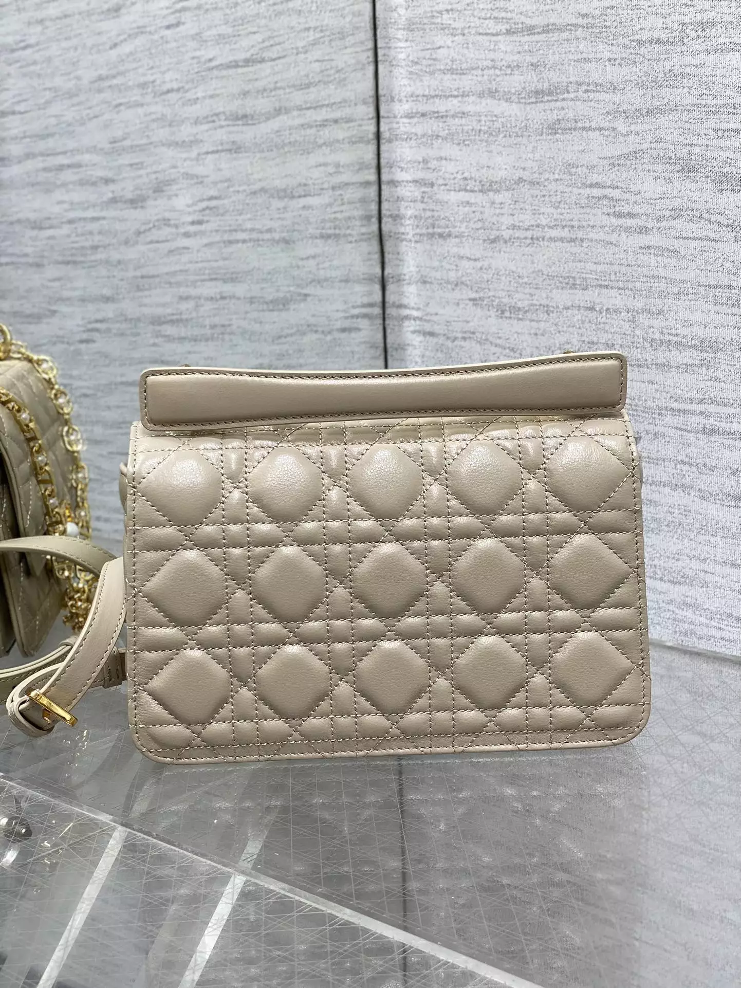 Small Dior Jolie Top Handle Bag Powder Beige Cannage Calfskin