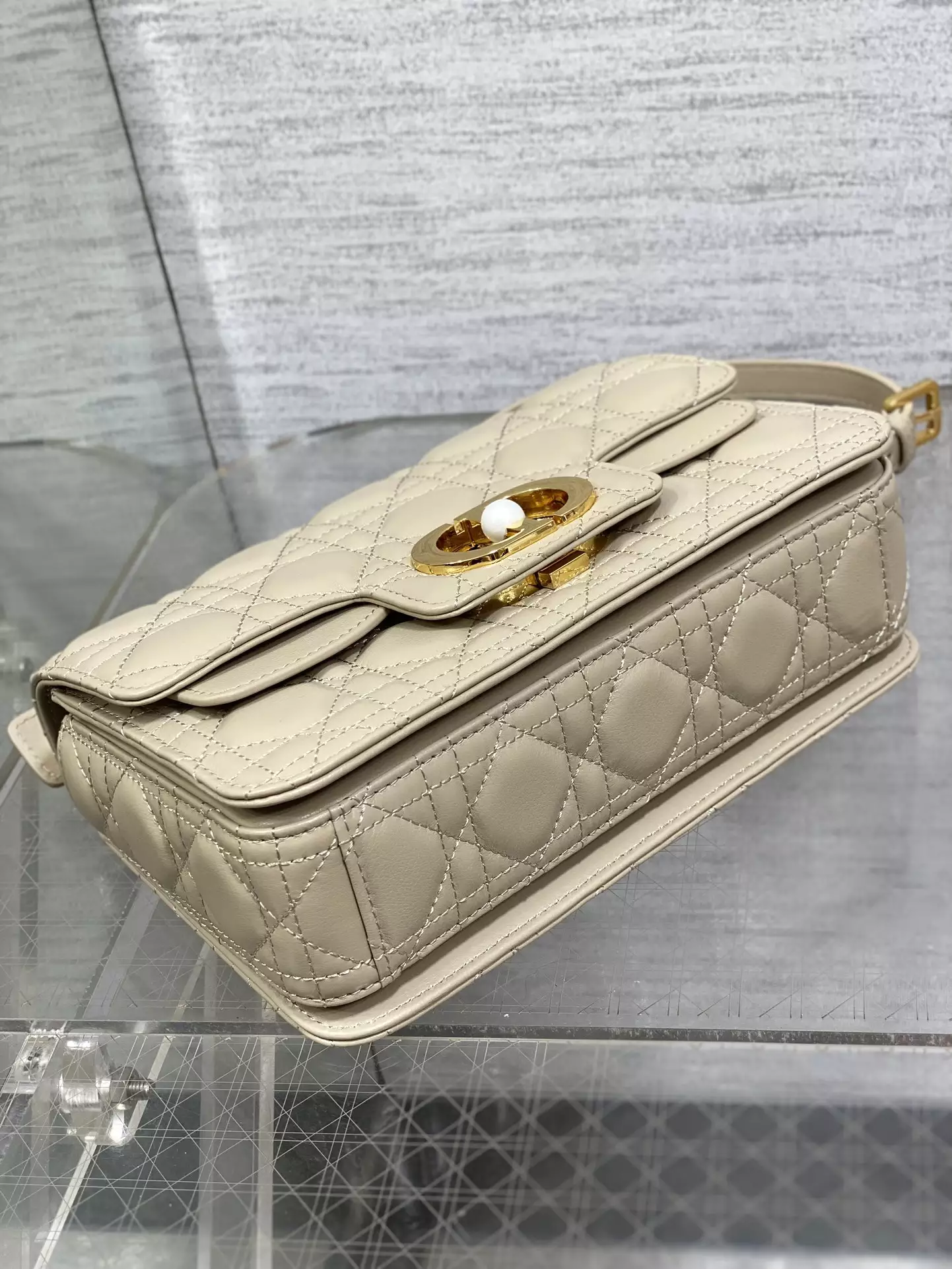 Small Dior Jolie Top Handle Bag Powder Beige Cannage Calfskin