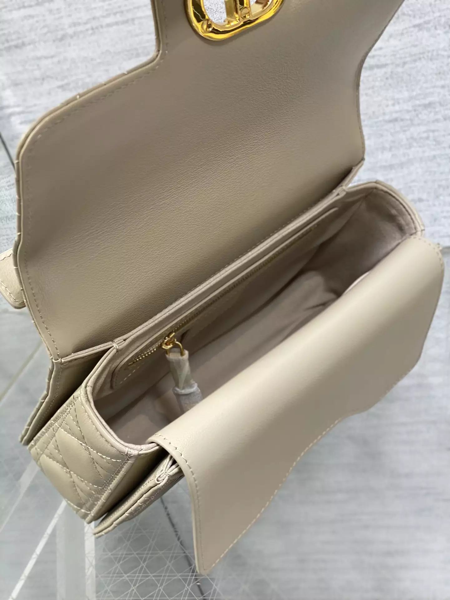 Small Dior Jolie Top Handle Bag Powder Beige Cannage Calfskin