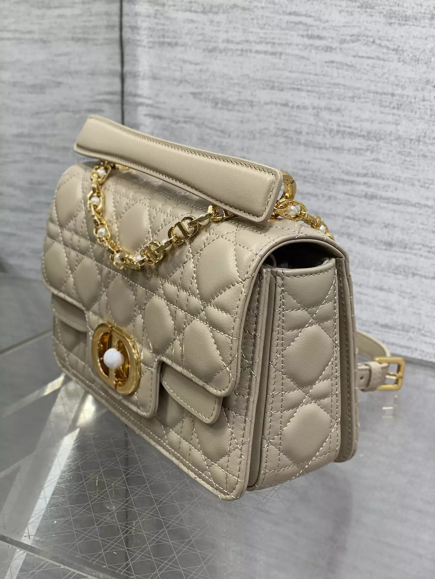 Small Dior Jolie Top Handle Bag Powder Beige Cannage Calfskin