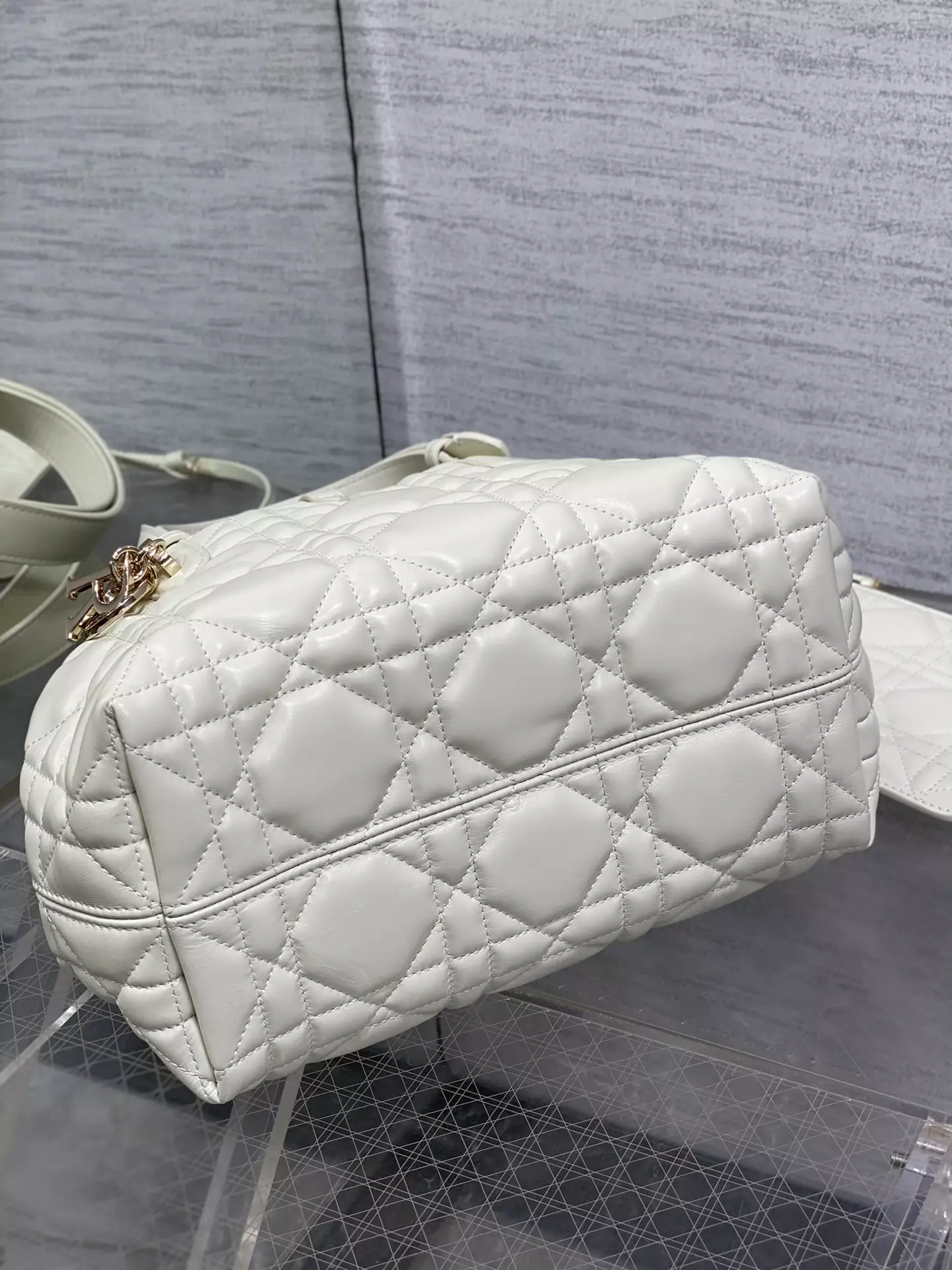 Small Dior Toujours Bag Latte Macrocannage Calfskin