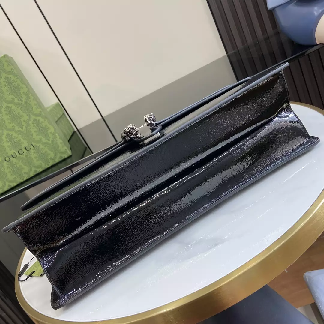 Dionysus Large Shoulder Bag in Black Patent Leather