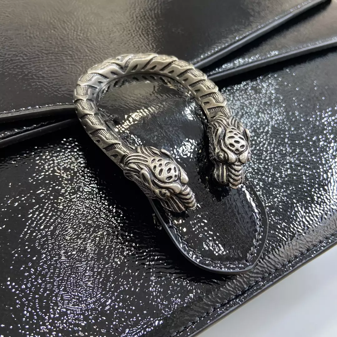 Dionysus Large Shoulder Bag in Black Patent Leather