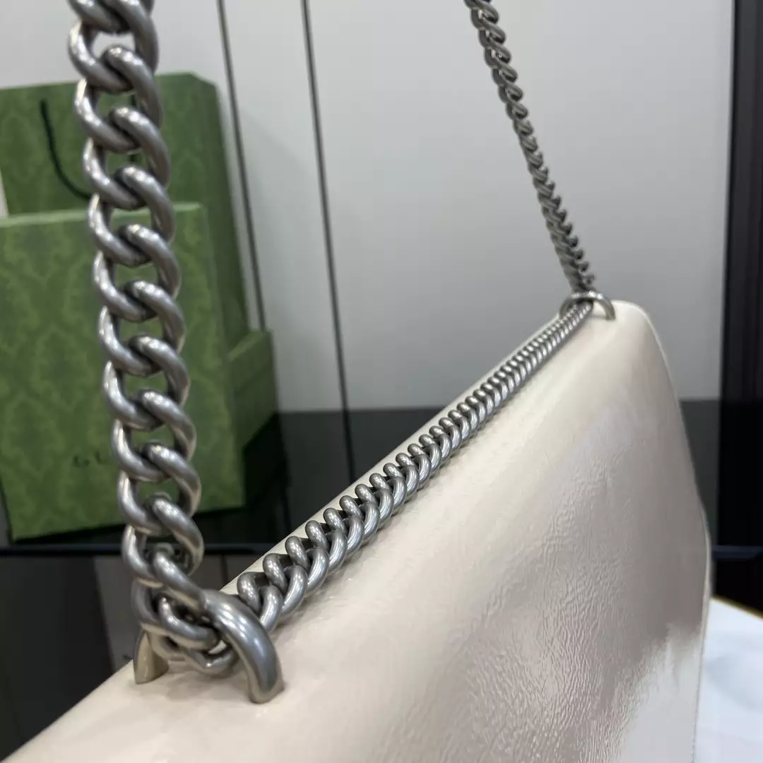 Dionysus Large Shoulder Bag in Light Grey Patent Leather