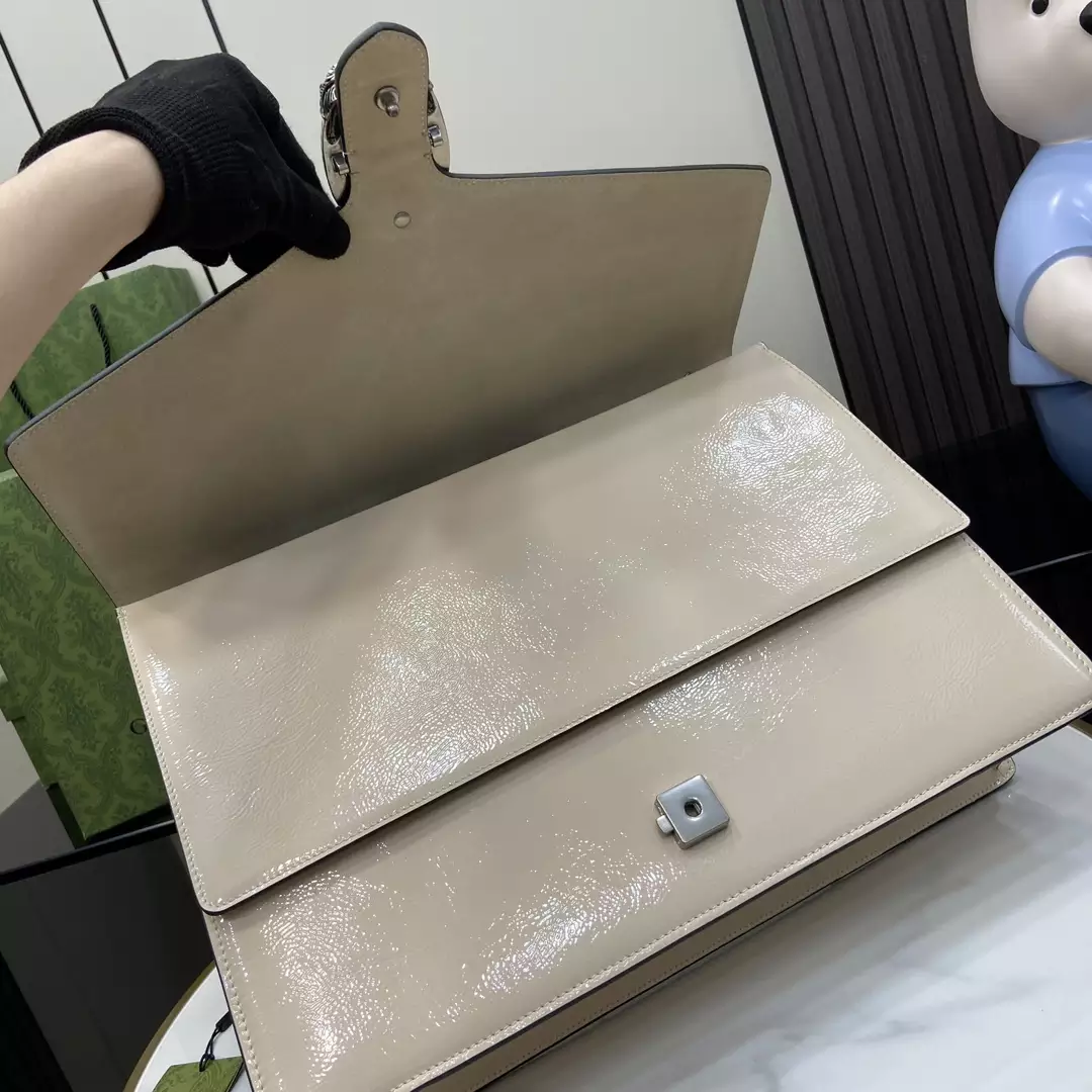 Dionysus Large Shoulder Bag in Light Grey Patent Leather