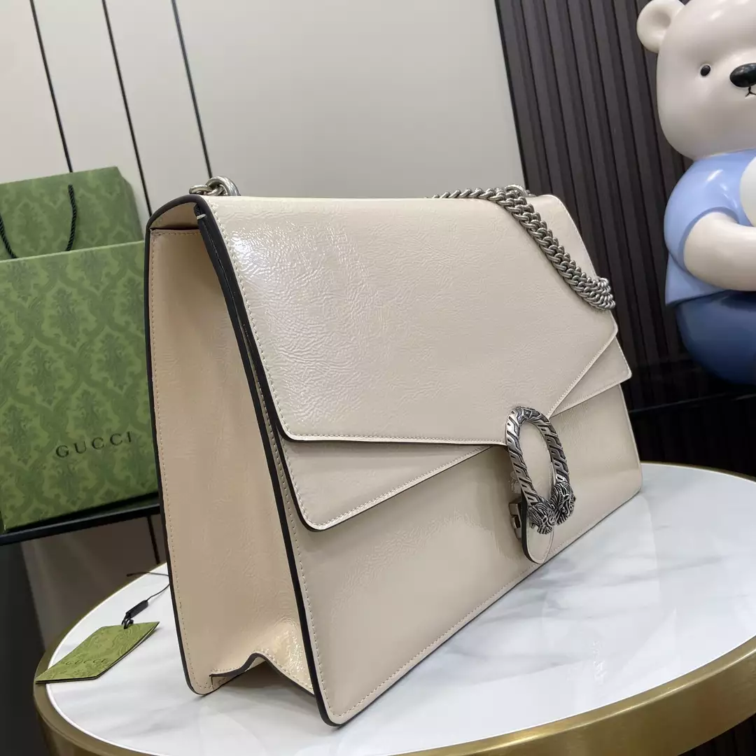 Dionysus Large Shoulder Bag in Light Grey Patent Leather