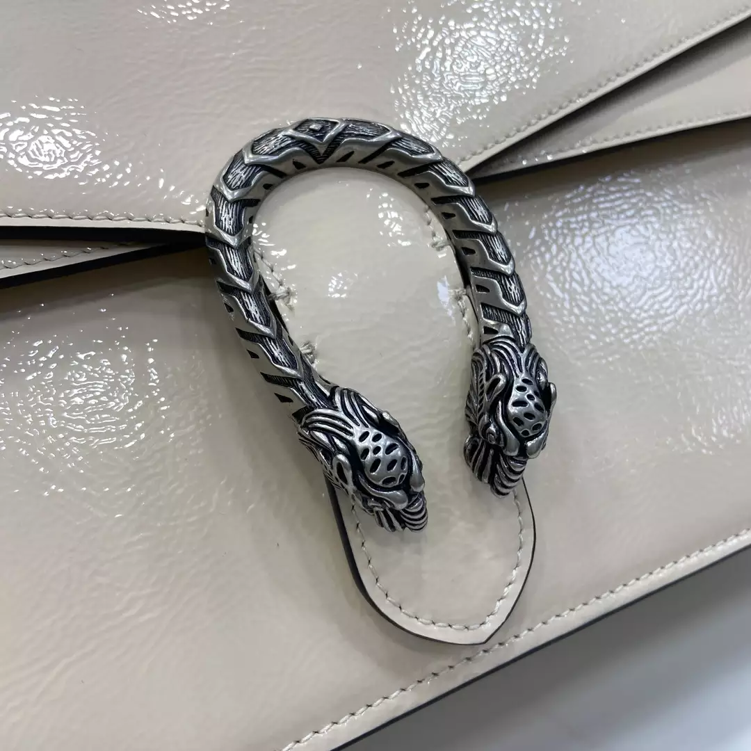 Dionysus Large Shoulder Bag in Light Grey Patent Leather