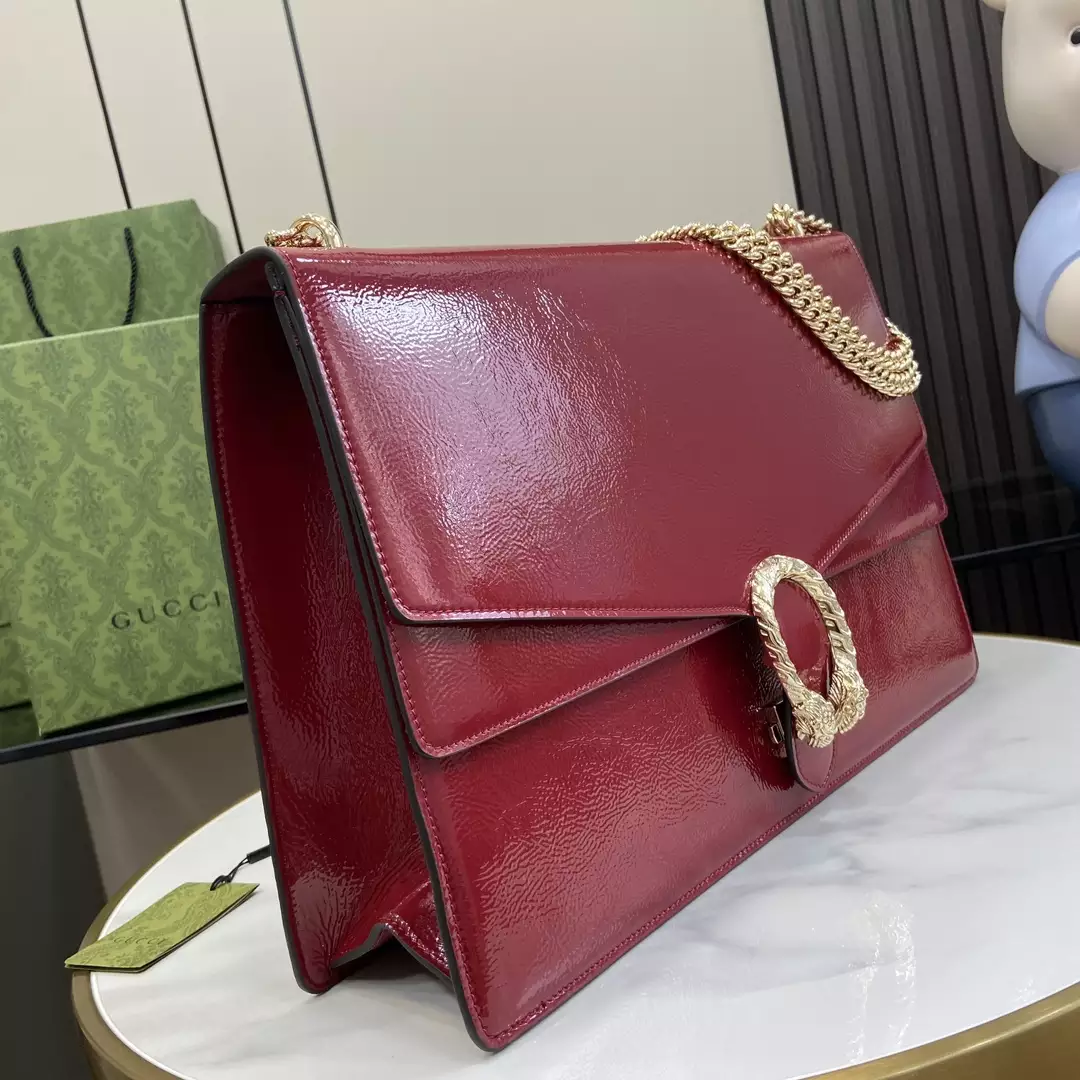 Dionysus Large Shoulder Bag in Rosso Ancora Patent Leather
