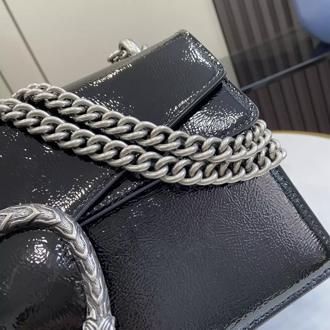 Dionysus Small Shoulder Bag in Black Patent Leather