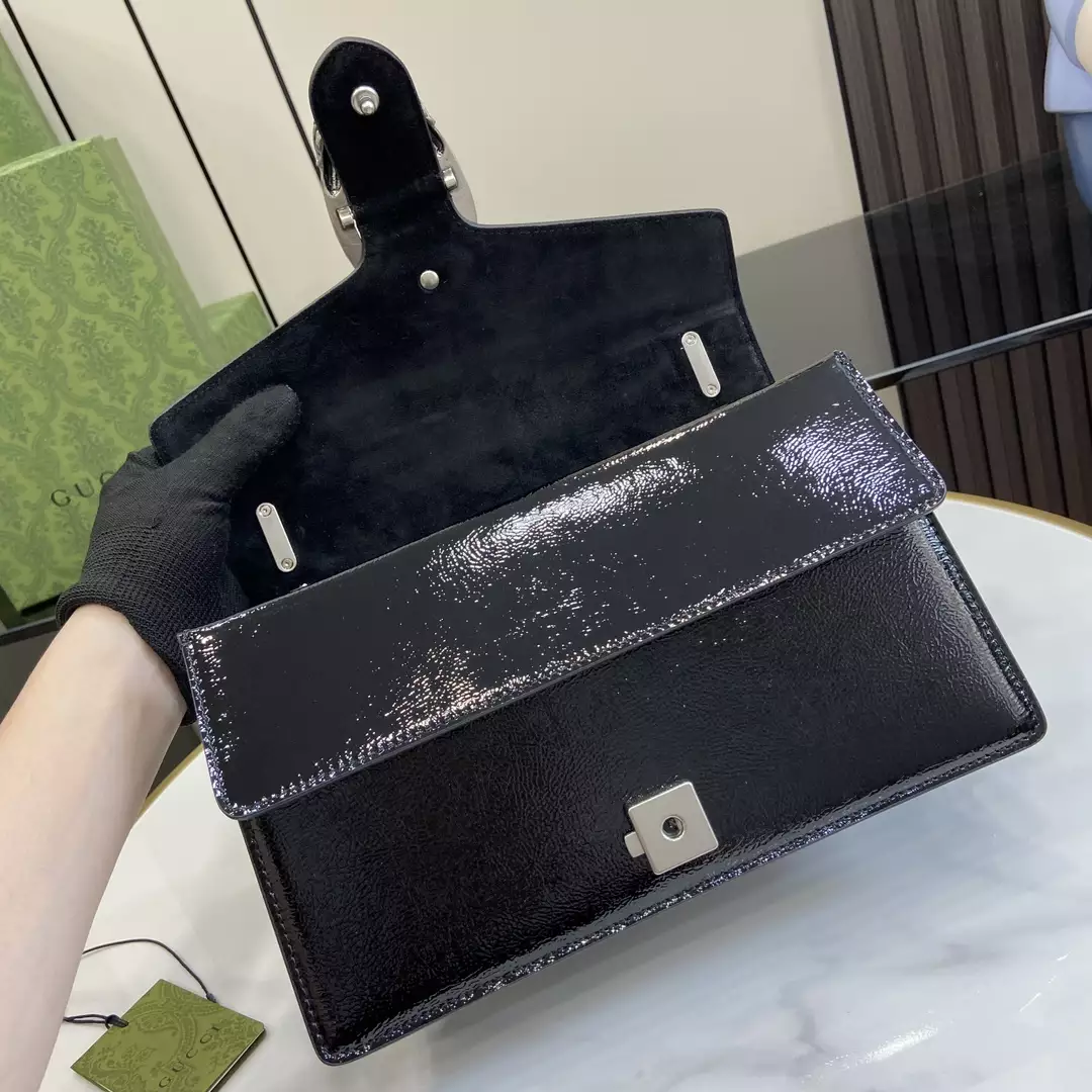 Dionysus Small Shoulder Bag in Black Patent Leather