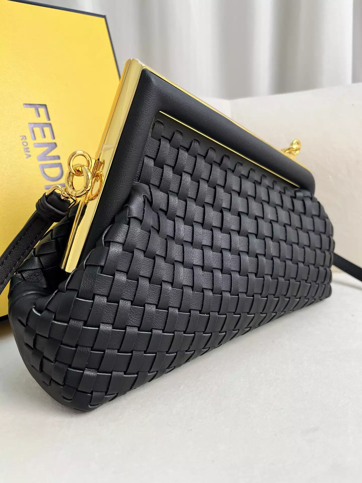 Fendi First Small Black Interlaced Leather Bag