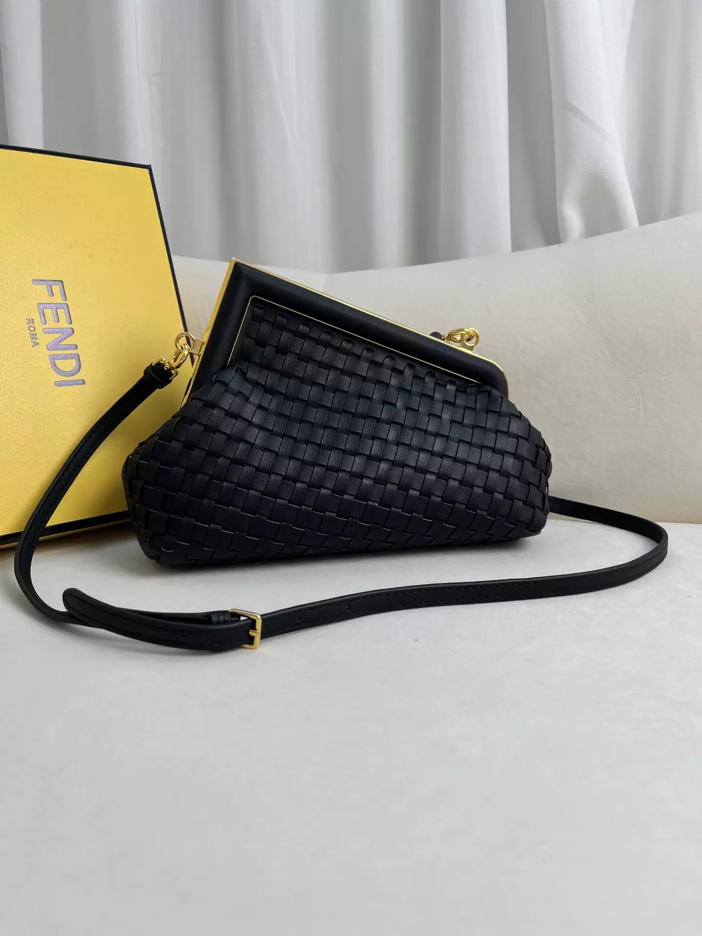 Fendi First Small Black Interlaced Leather Bag