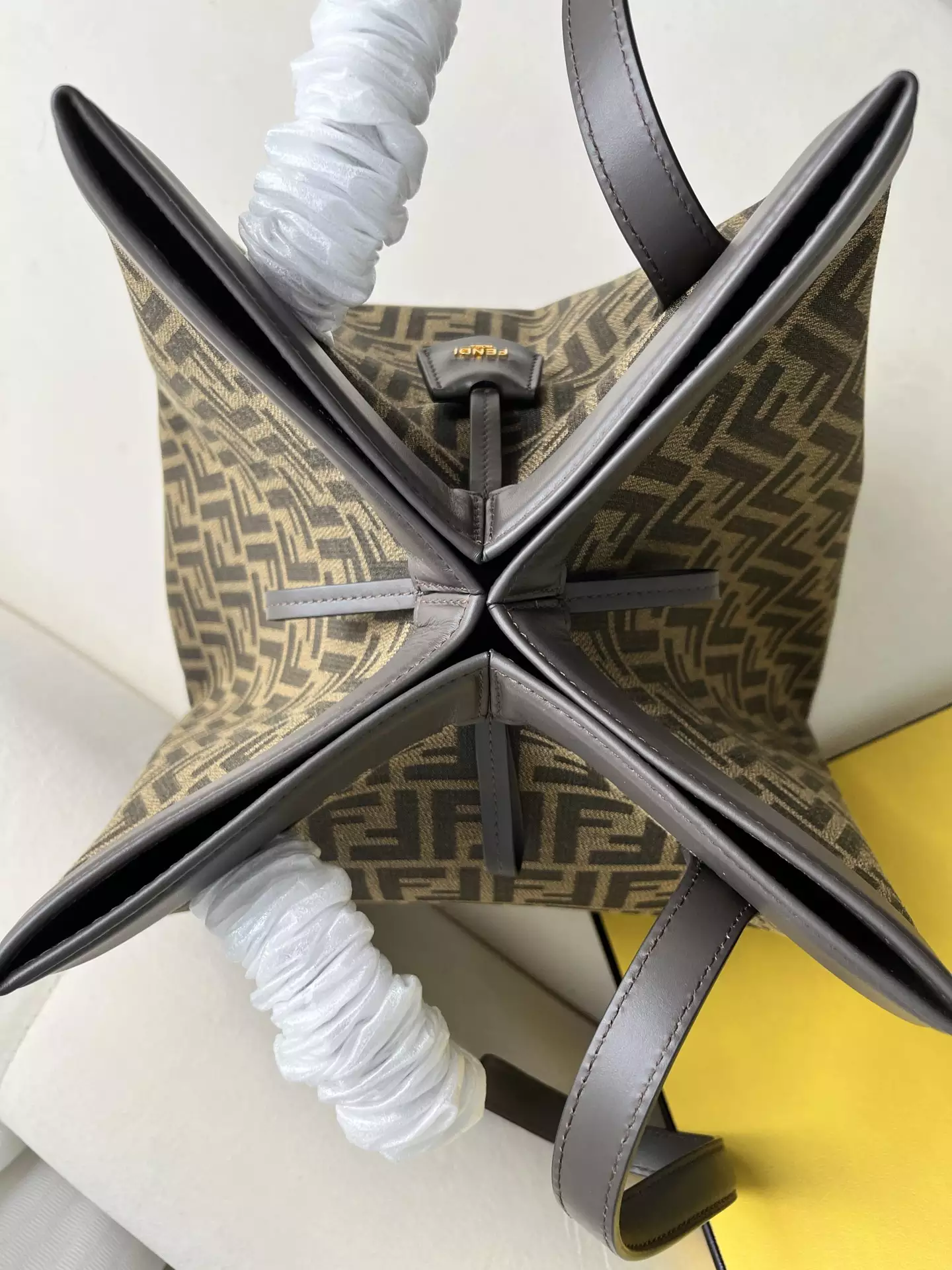 Fendi Origami Large Brown FF Jacquard Fabric Bag