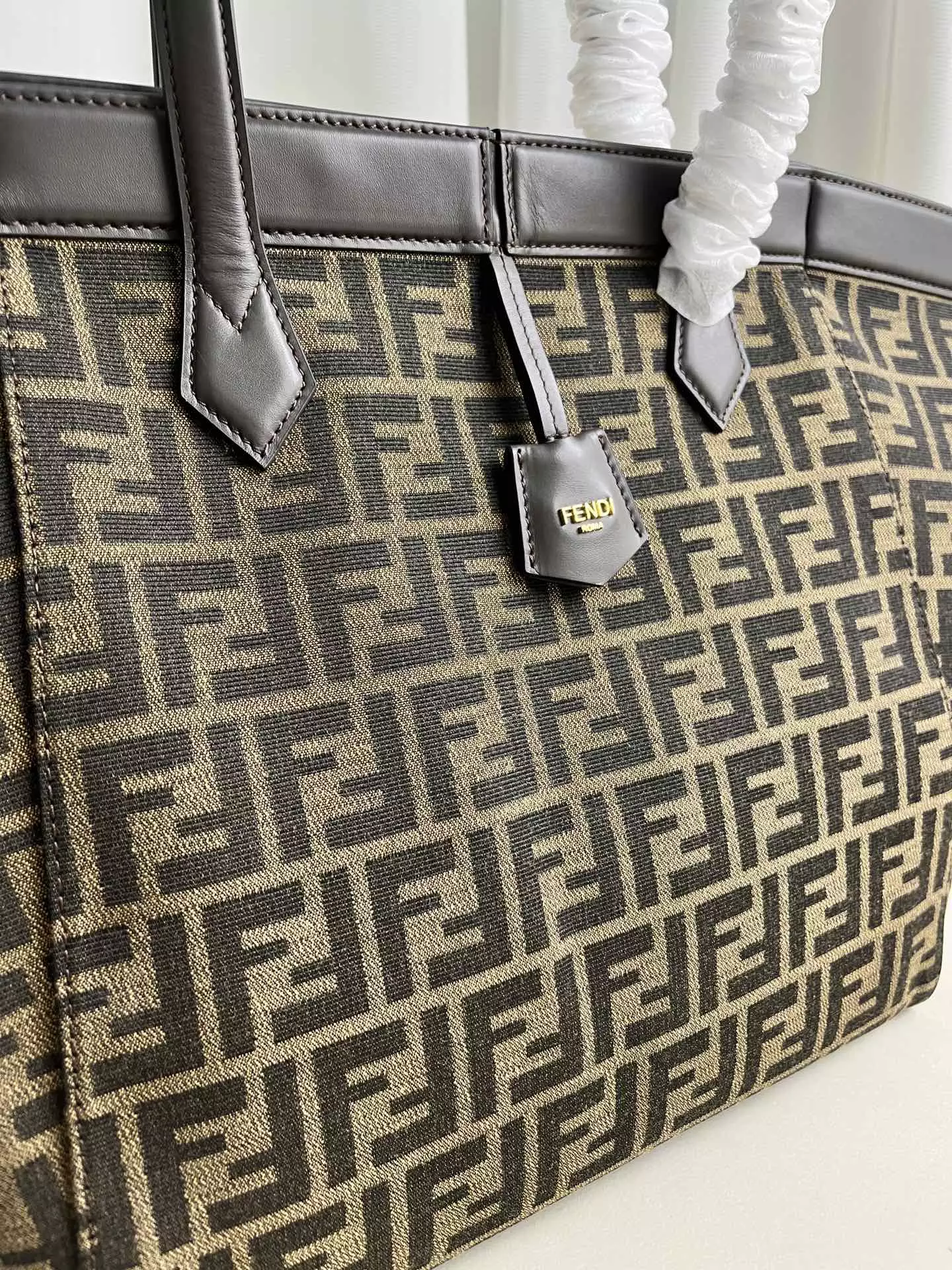 Fendi Origami Large Brown FF Jacquard Fabric Bag