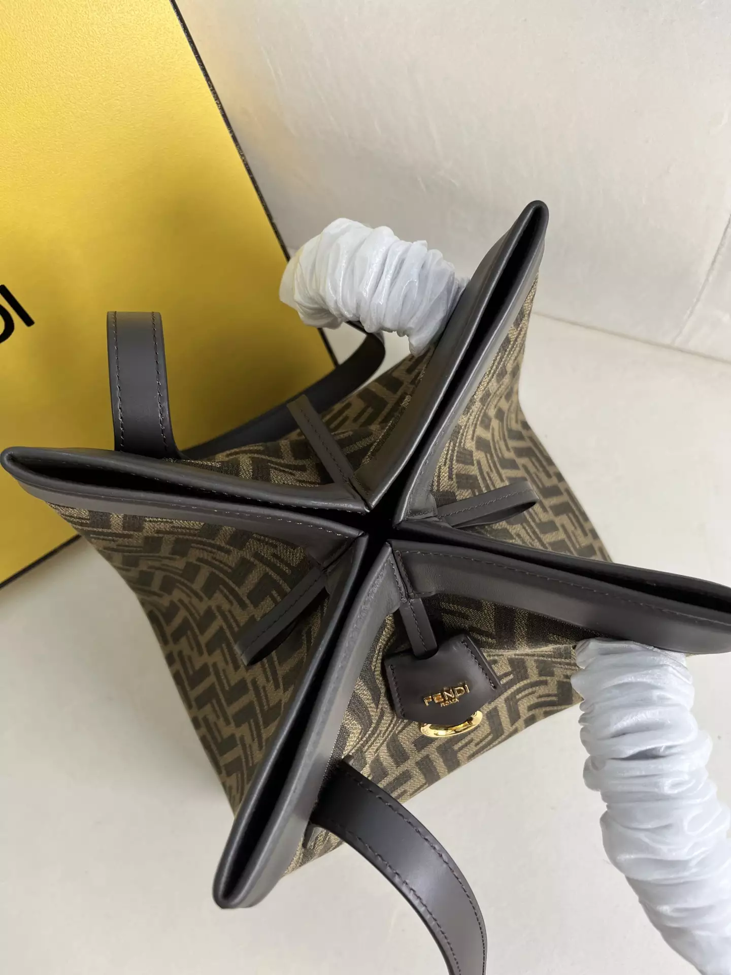 Fendi Origami Medium Brown FF Jacquard Fabric Bag