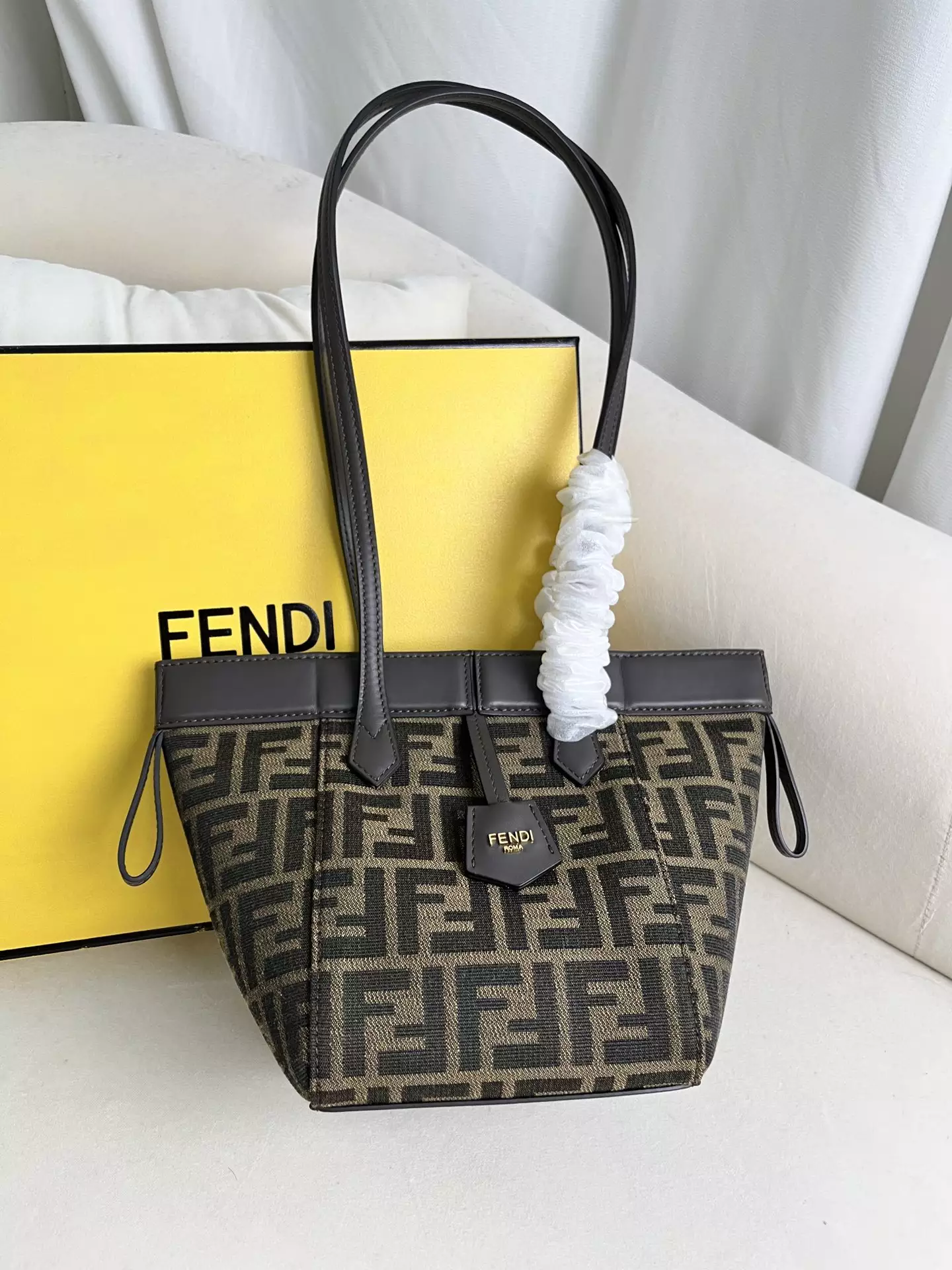 Fendi Origami Mini Brown FF Jacquard Fabric Bag