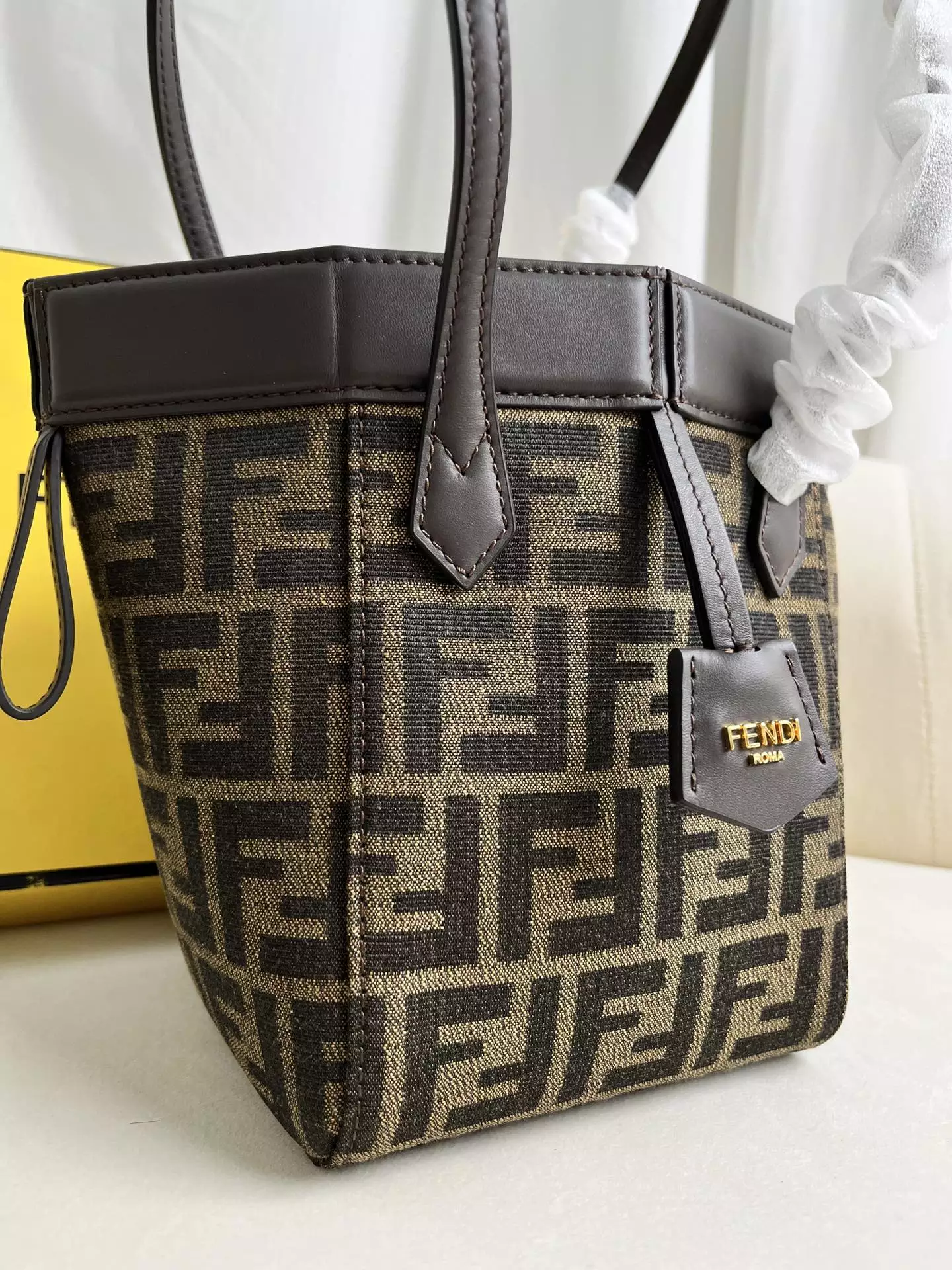 Fendi Origami Mini Brown FF Jacquard Fabric Bag