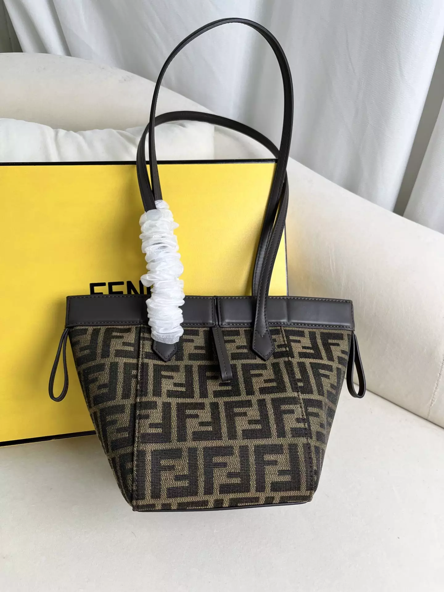 Fendi Origami Mini Brown FF Jacquard Fabric Bag