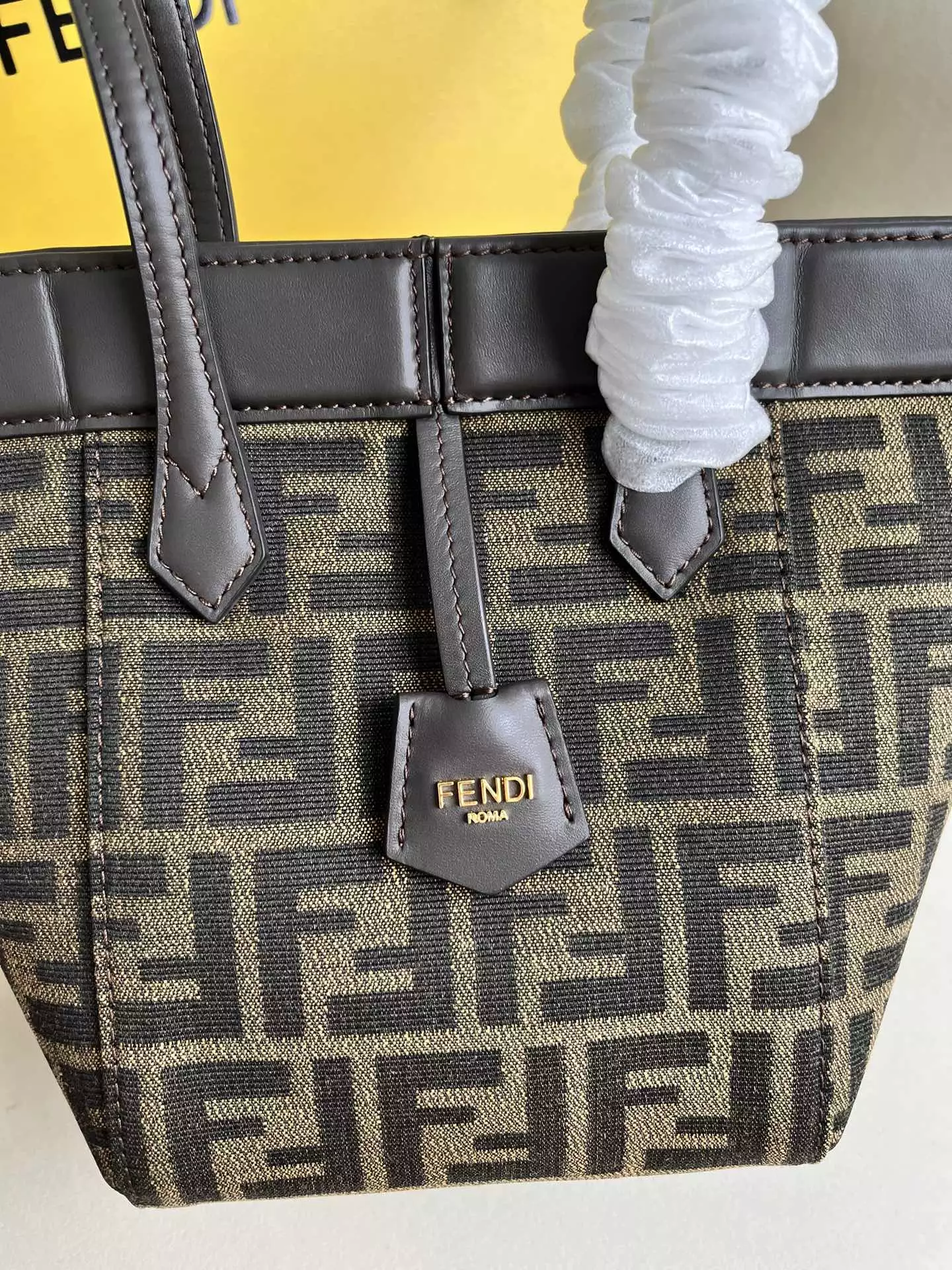 Fendi Origami Mini Brown FF Jacquard Fabric Bag