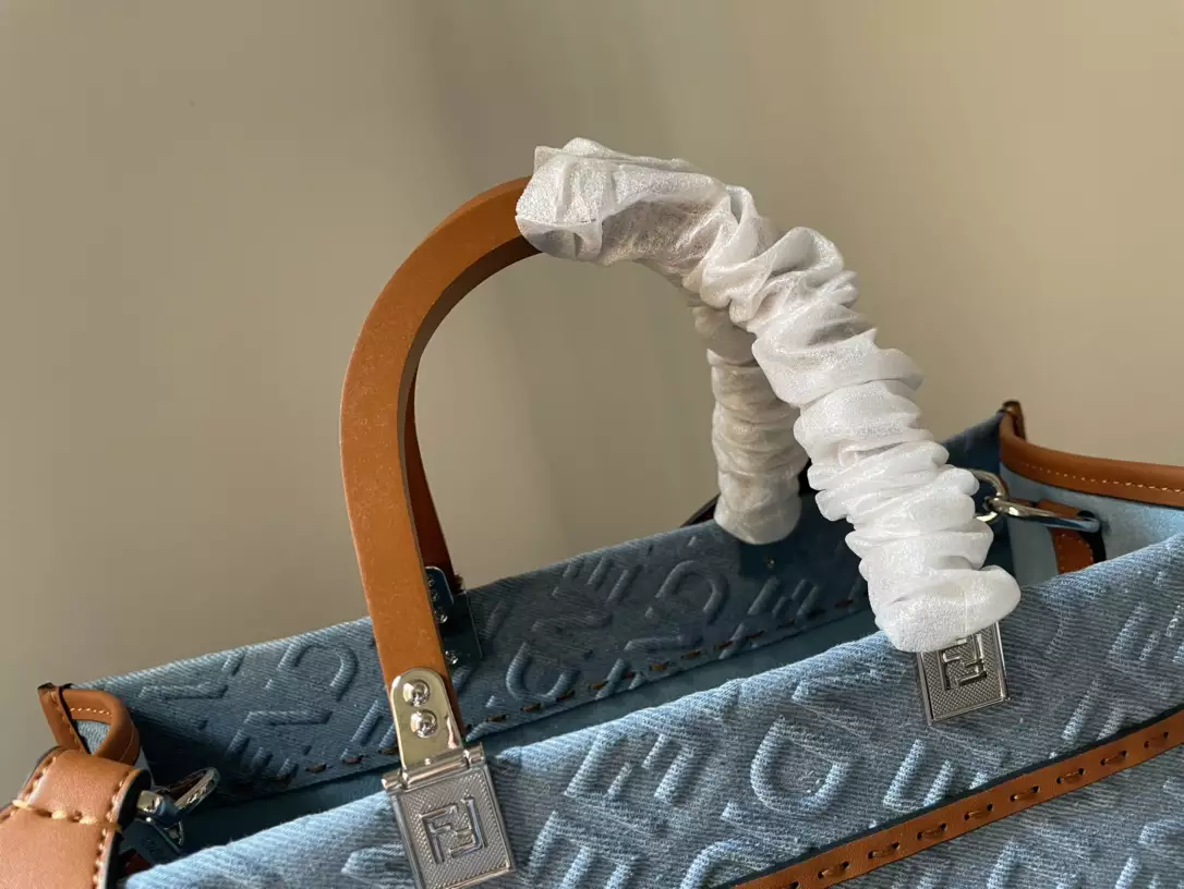 Fendi Sunshine Medium Light Blue Denim Shopper Bag