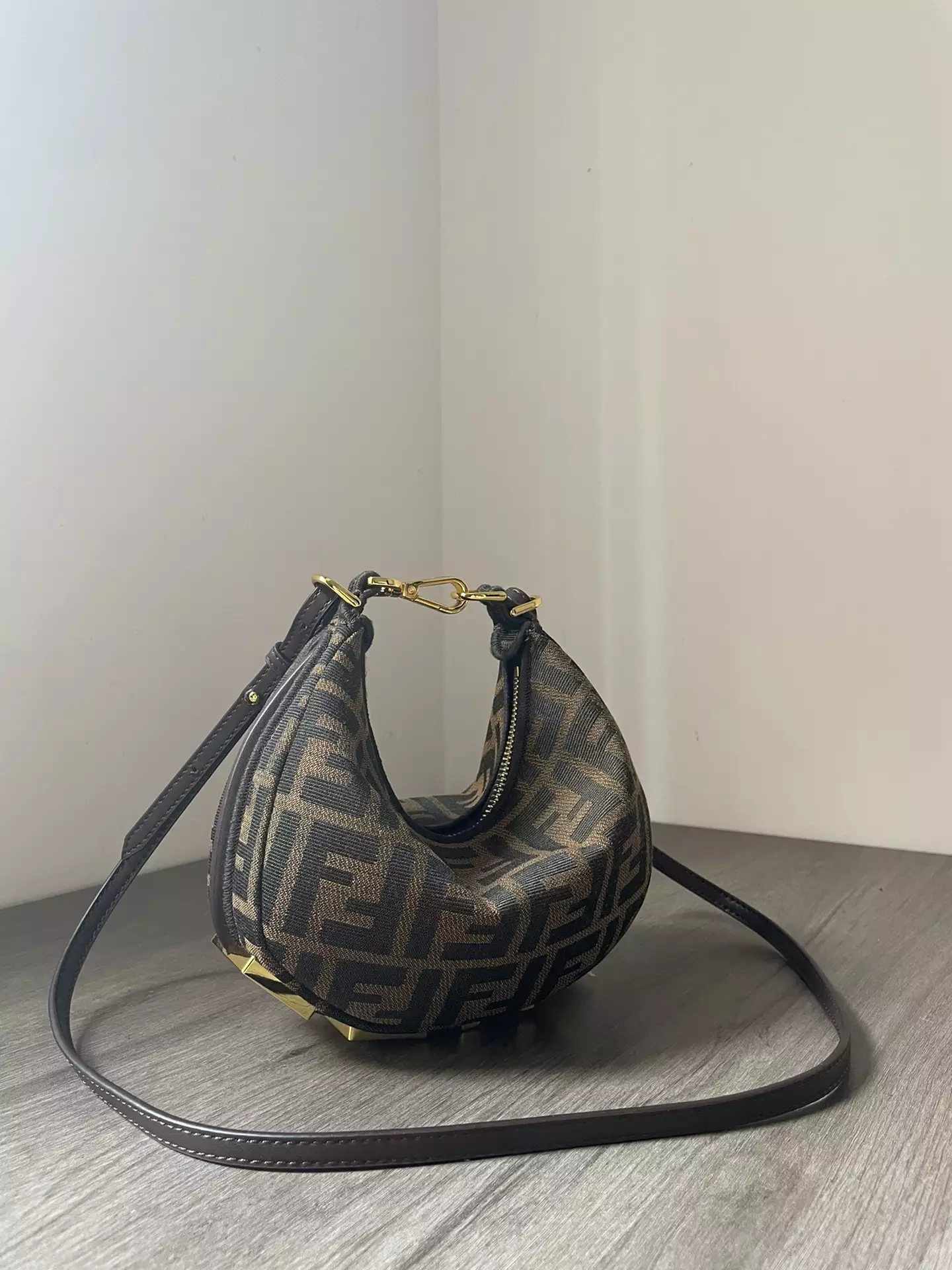 Fendigraphy Mini Brown FF Jacquard Fabric Bag