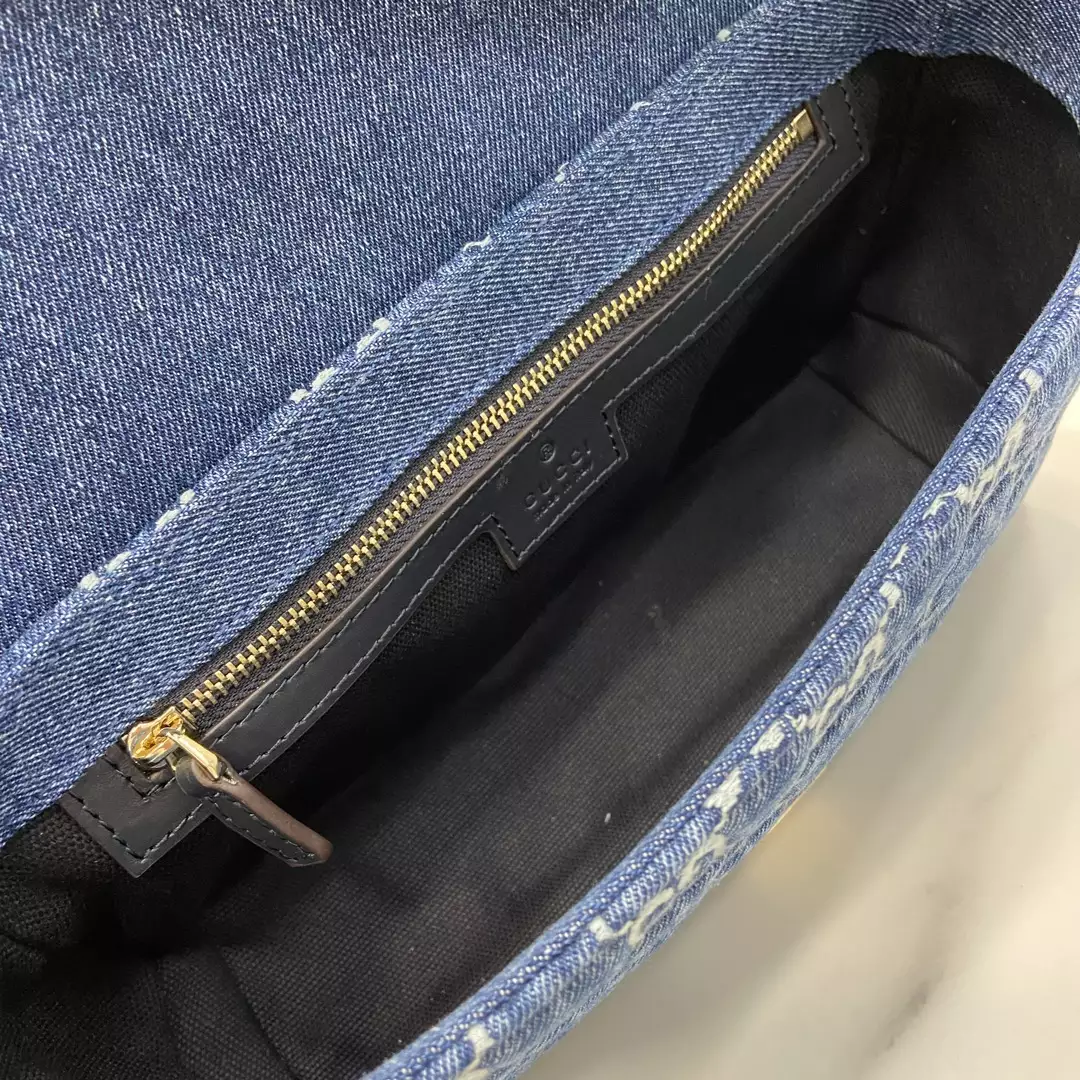 GG Marmont Small Shoulder Bag in Blue GG Denim