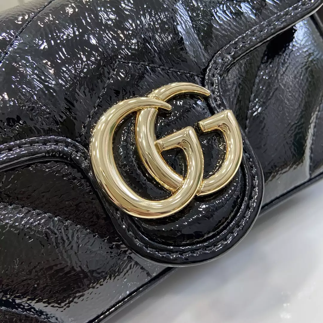 GG Marmont Super Mini Bag Black Quilted Chevron Patent Leather