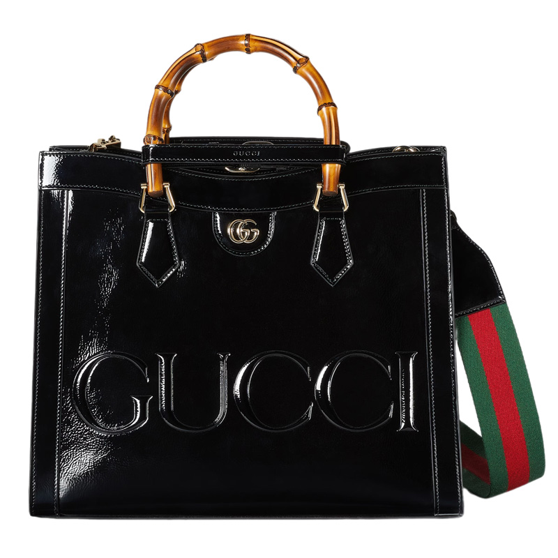 G*u*i diana medium tote bag in black patent leather