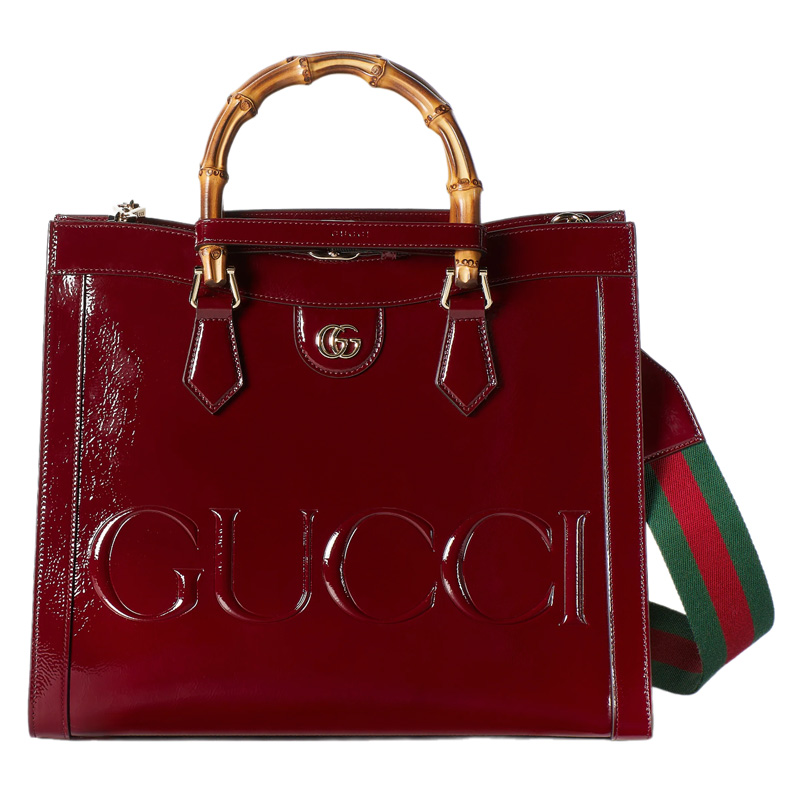 G*u*i diana medium tote bag in dark red patent leather