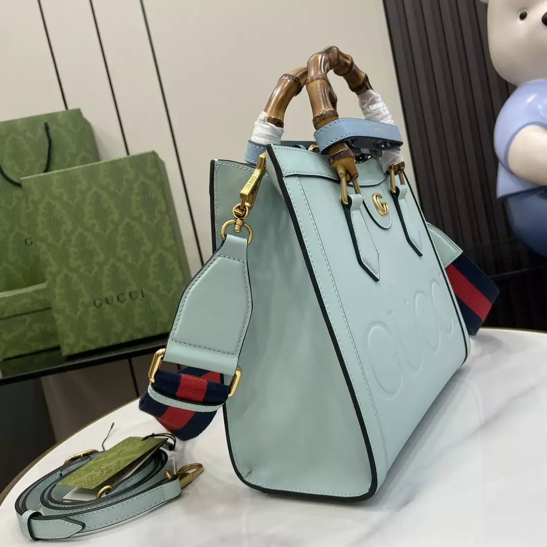 G*u*i diana small tote bag double g pale blue leather