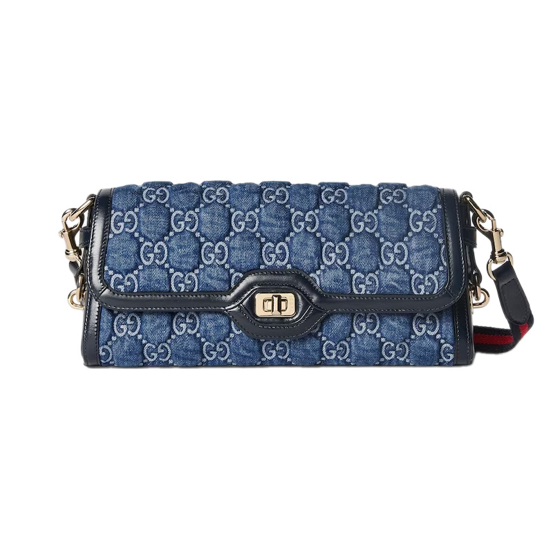 G*u*i luce small shoulder bag in blue gg denim