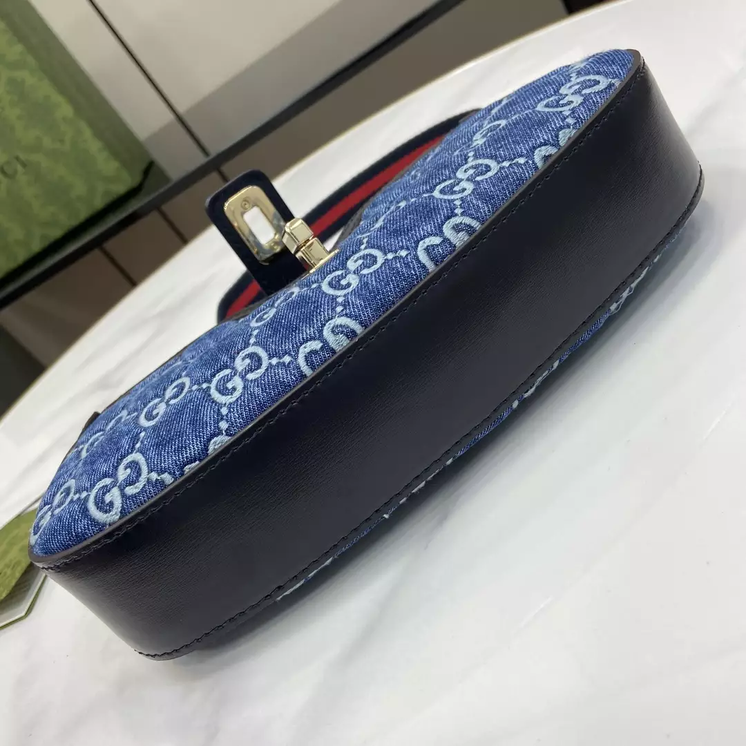 G*u*i moon side mini shoulder bag in blue gg denim