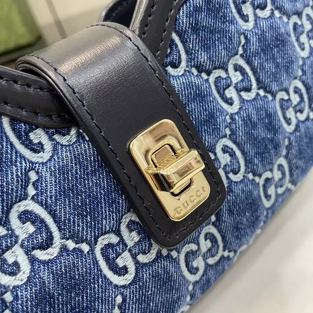 G*u*i moon side mini shoulder bag in blue gg denim