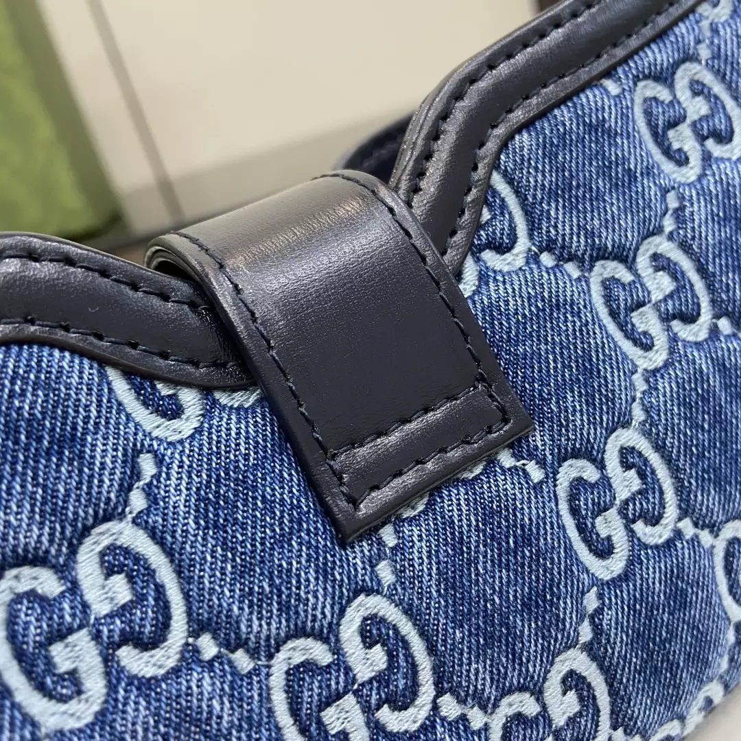 G*u*i moon side mini shoulder bag in blue gg denim
