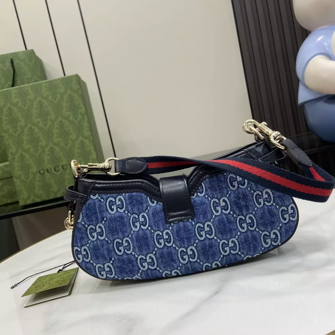 G*u*i moon side mini shoulder bag in blue gg denim