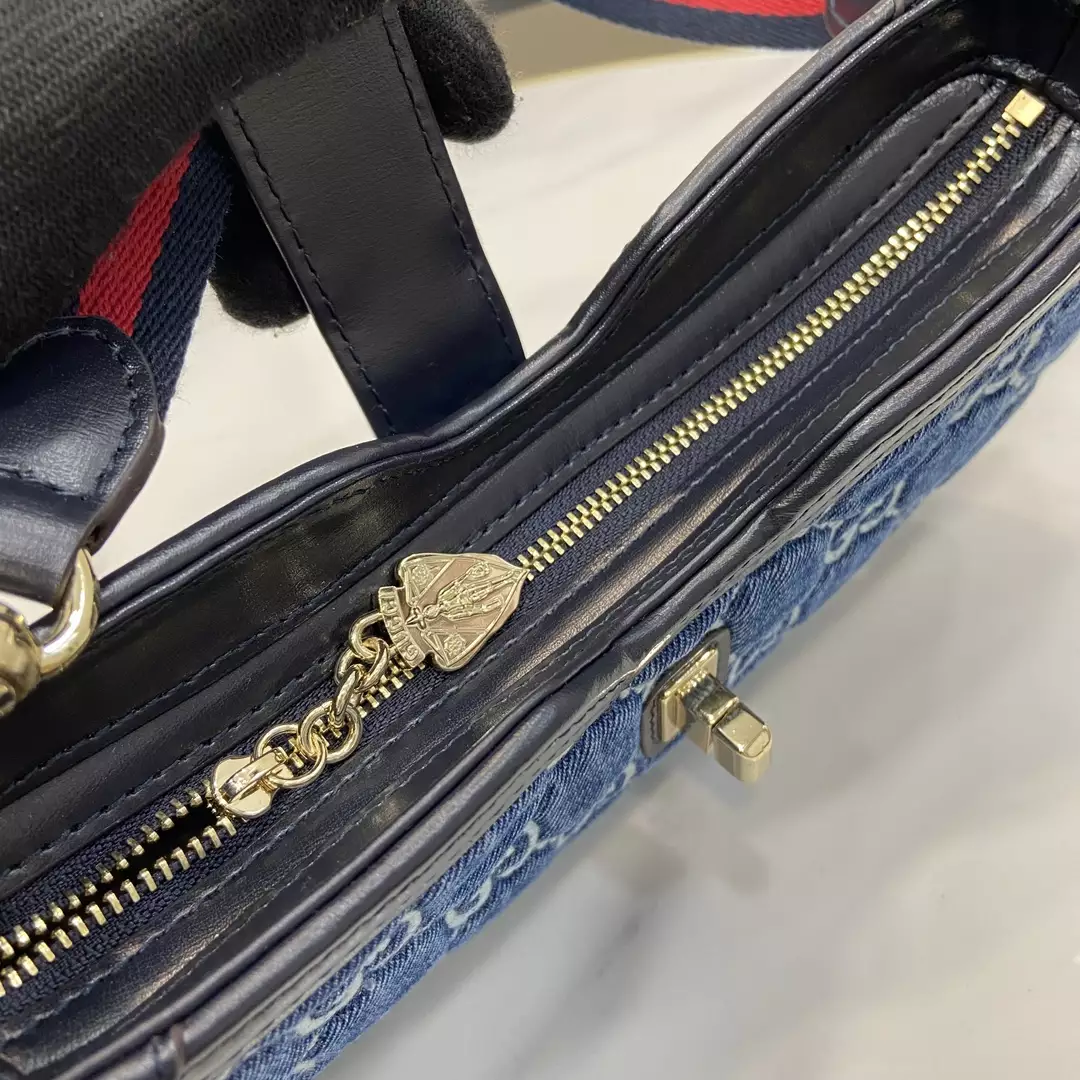 G*u*i moon side mini shoulder bag in blue gg denim