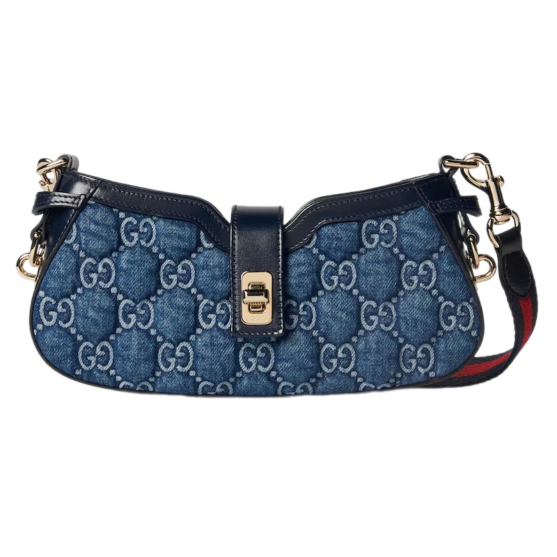 G*u*i moon side mini shoulder bag in blue gg denim