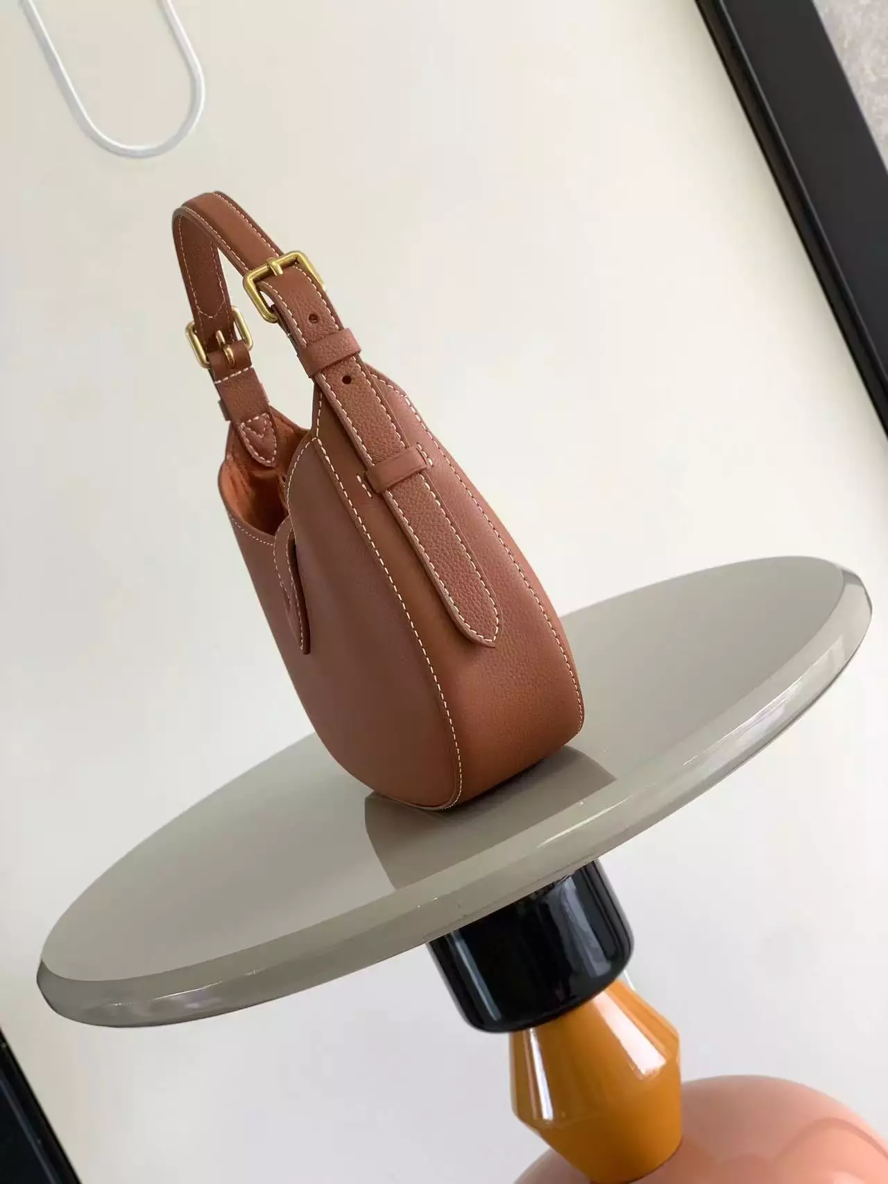 Low Key Shoulder Bag Cognac Brown Grained Calfskin