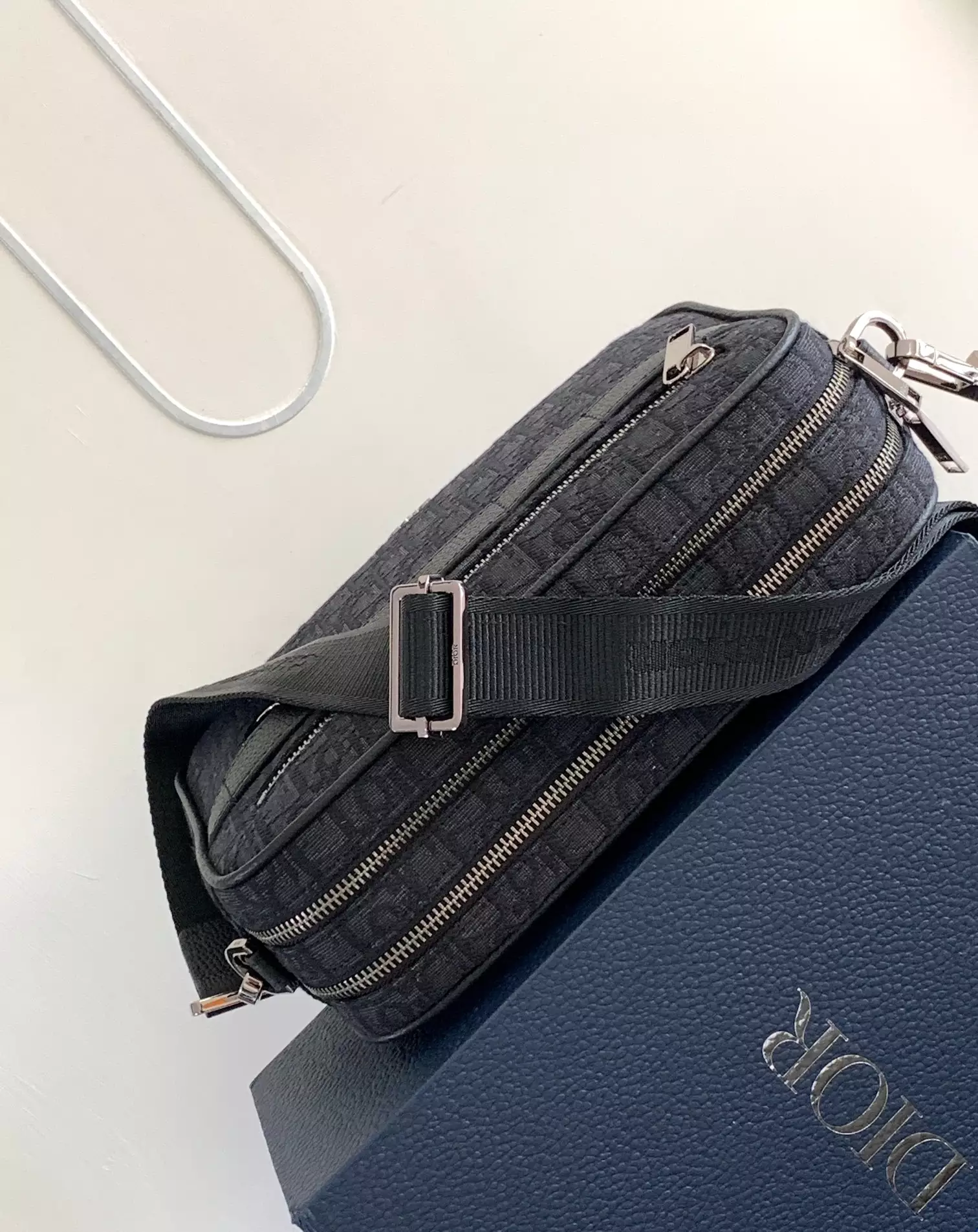 Maxi Safari Bag with Strap Black Dior Oblique Jacquard and Black Grained Calfskin