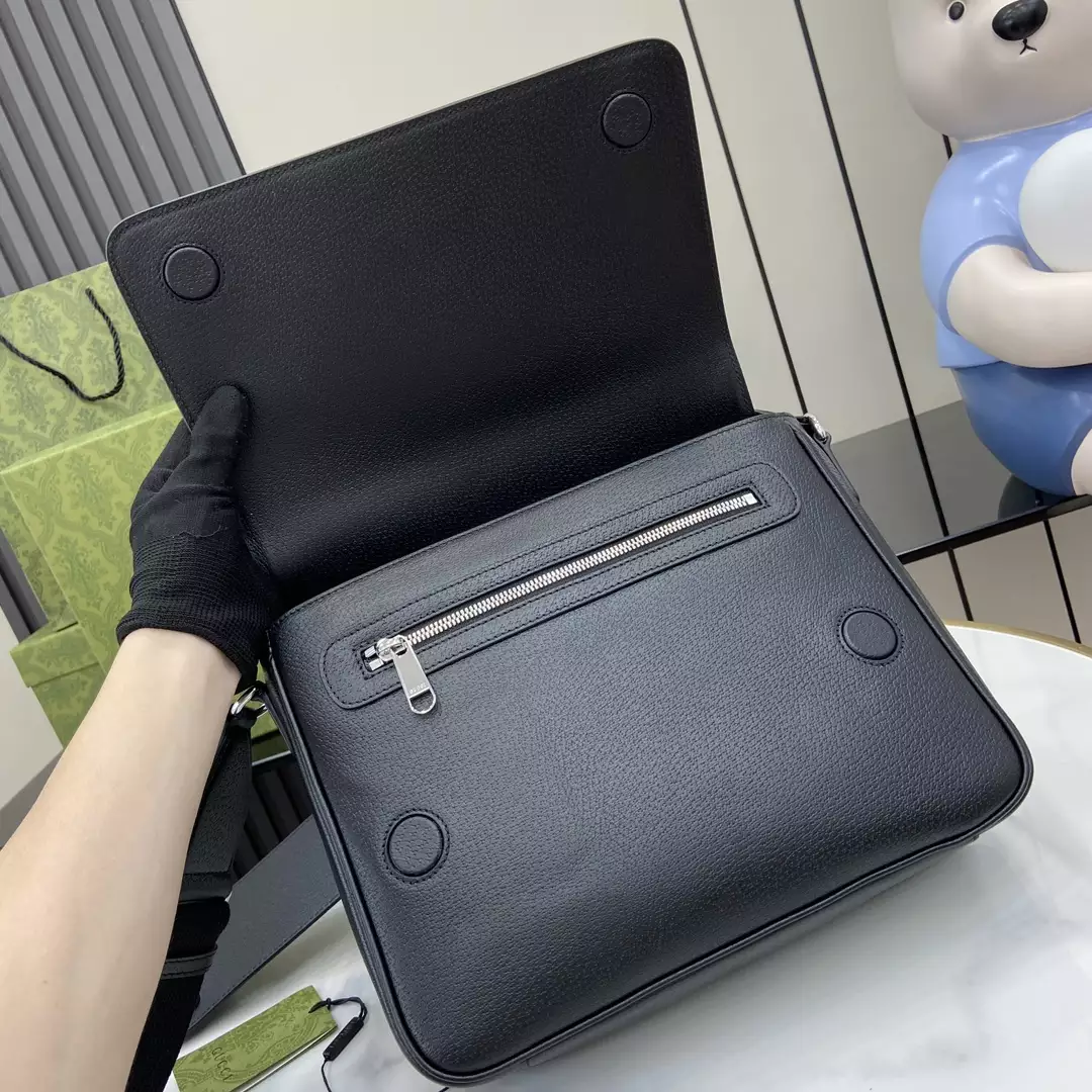 Medium GG Crossbody Bag with Tag in Black Leather