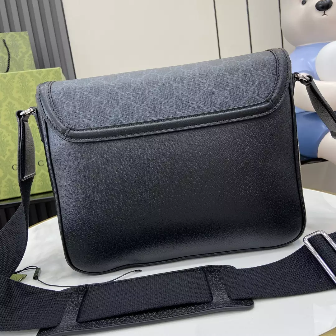 Medium GG Crossbody Bag with Tag in Black Leather