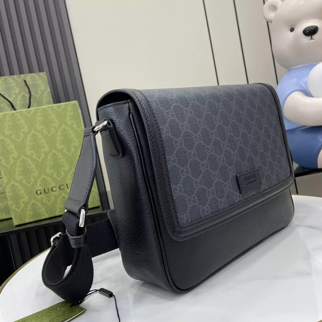 Medium GG Crossbody Bag with Tag in Black Leather
